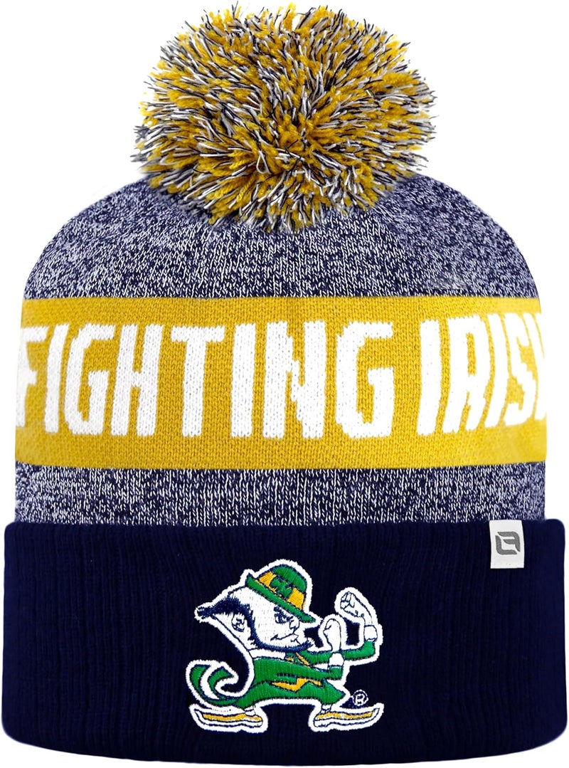 LogoFit NCAA Team Color-Embroidered Logo -Cuffed Knit Skully Beanie Pom Hat-OSFM - Image 2